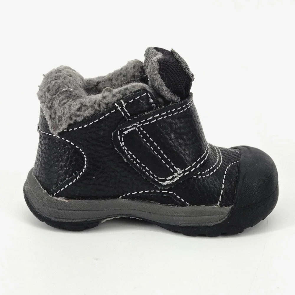 KEEN Kids Kootenay Black Leather Fleece Lined Winter Booties Shoes SZ 4 Toddler